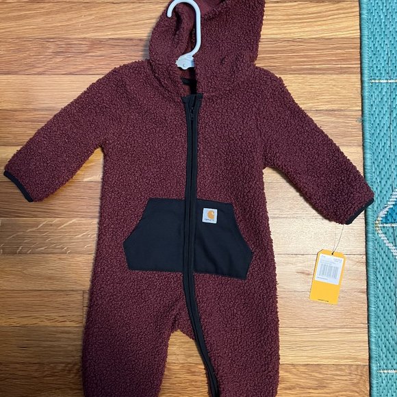NWT Infant Carhartt Long Sleeve Zip Front Coverall 6M Maroon Sherpa Fleece - Picture 1 of 5